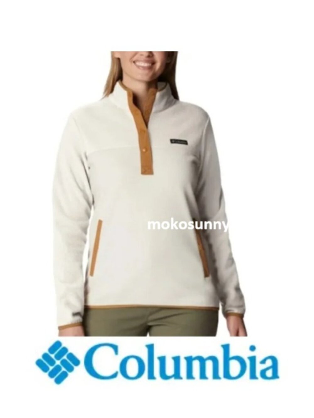 NWT Columbia Ladies' Snap Kangaroo Pocket Fleece Pullover, Chalk (Camel Brown)